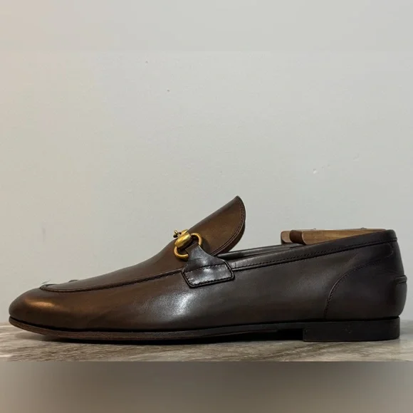 GUCCI Jordaan Horsebit Brown Leather Loafer 8 /8.5 US Moccasin $1100